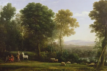 Landschap met Erminia in gesprek met de oude man en zijn zonen